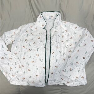 White Holiday Print shirt with Green Trim